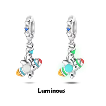 CHARM - Dijes colgantes de plata de ley 925 con Luna luminosa, estrella y abeja, compatibles con Pulsera Original, collar para mujer