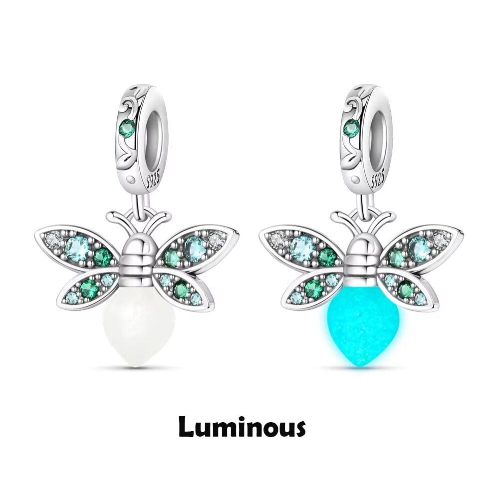 CHARM - Dijes colgantes de plata de ley 925 con Luna luminosa, estrella y abeja, compatibles con Pulsera Original, collar para mujer