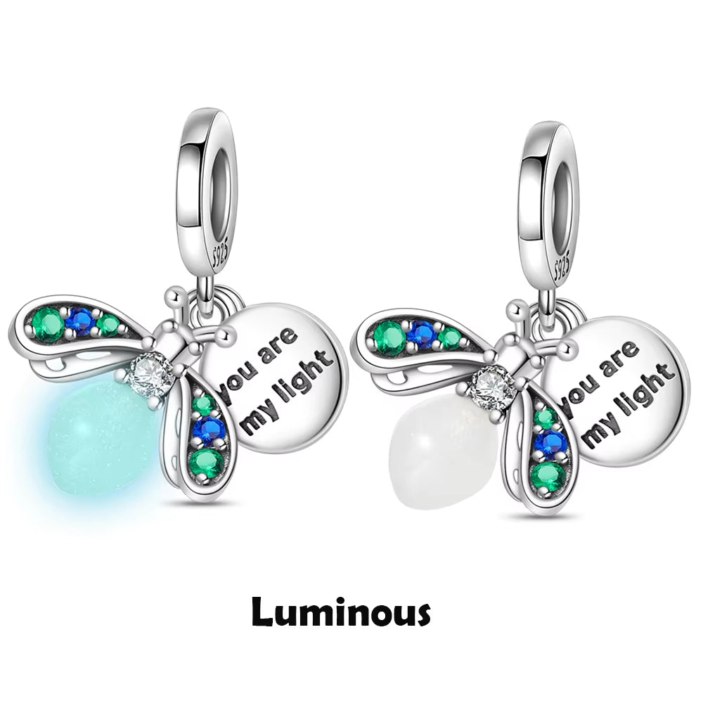 CHARM - Dijes colgantes de plata de ley 925 con Luna luminosa, estrella y abeja, compatibles con Pulsera Original, collar para mujer