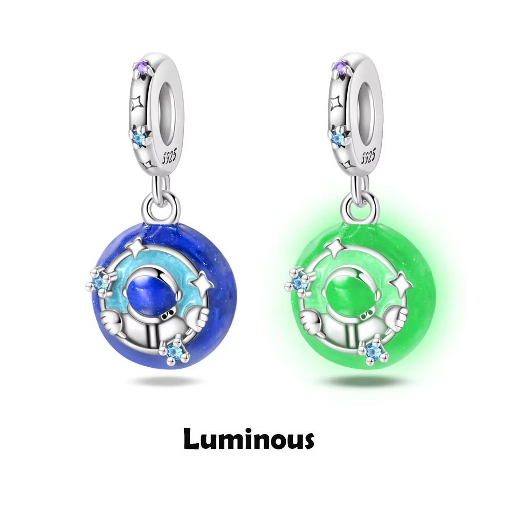 CHARM - Dijes colgantes de plata de ley 925 con Luna luminosa, estrella y abeja, compatibles con Pulsera Original, collar para mujer