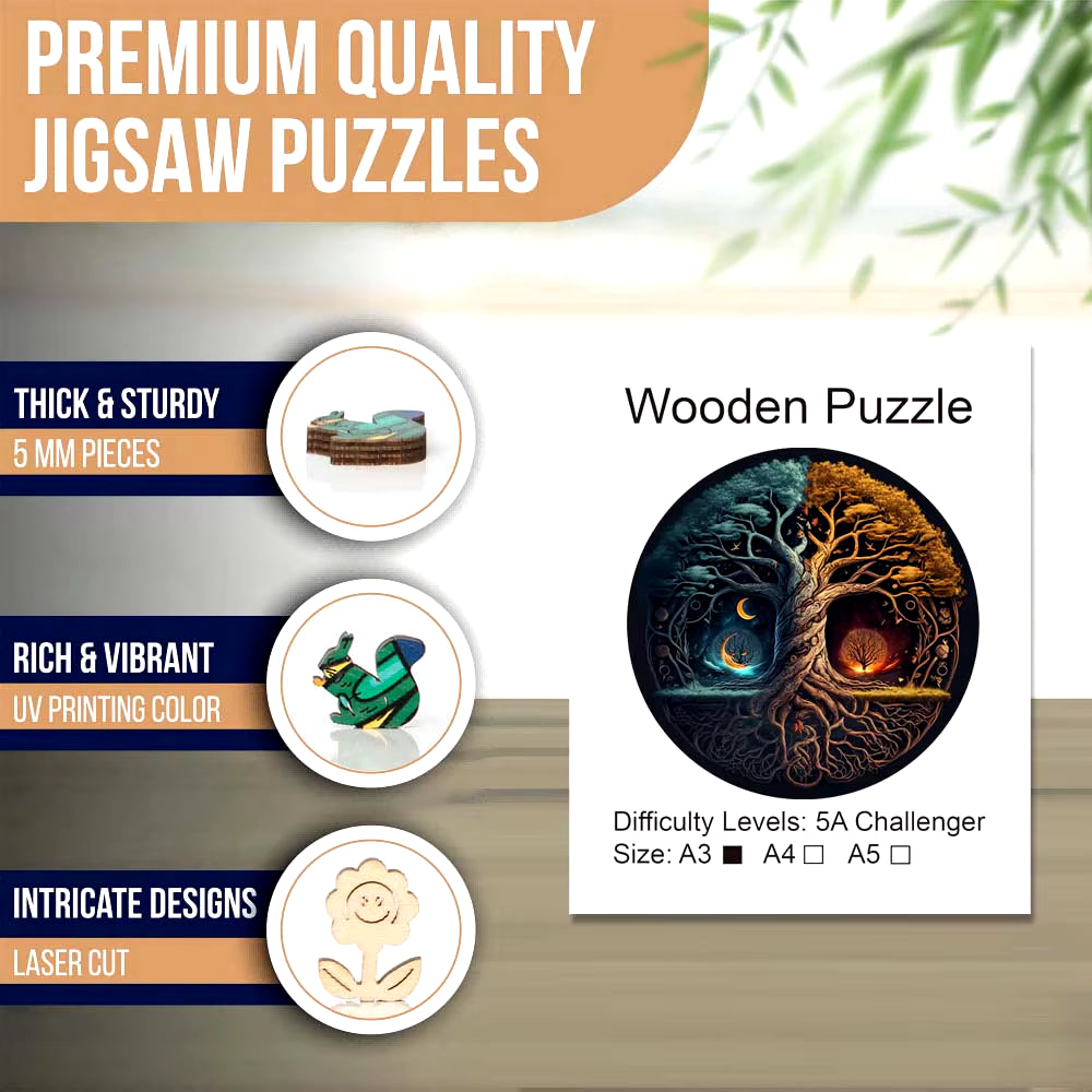 Yin-Yang Tree Wooden Puzzles for Adults,Wooden Animals Shaped Puzzles,Unique Shaped Jigsaw Puzzles,Magic Wooden Jigsaw Puzzles