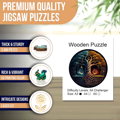 Yin-Yang Tree Wooden Puzzles for Adults,Wooden Animals Shaped Puzzles,Unique Shaped Jigsaw Puzzles,Magic Wooden Jigsaw Puzzles