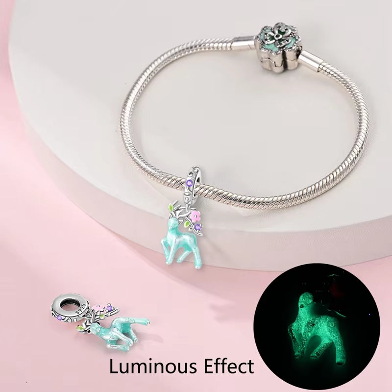 CHARM - Dijes colgantes de plata de ley 925 con Luna luminosa, estrella y abeja, compatibles con Pulsera Original, collar para mujer