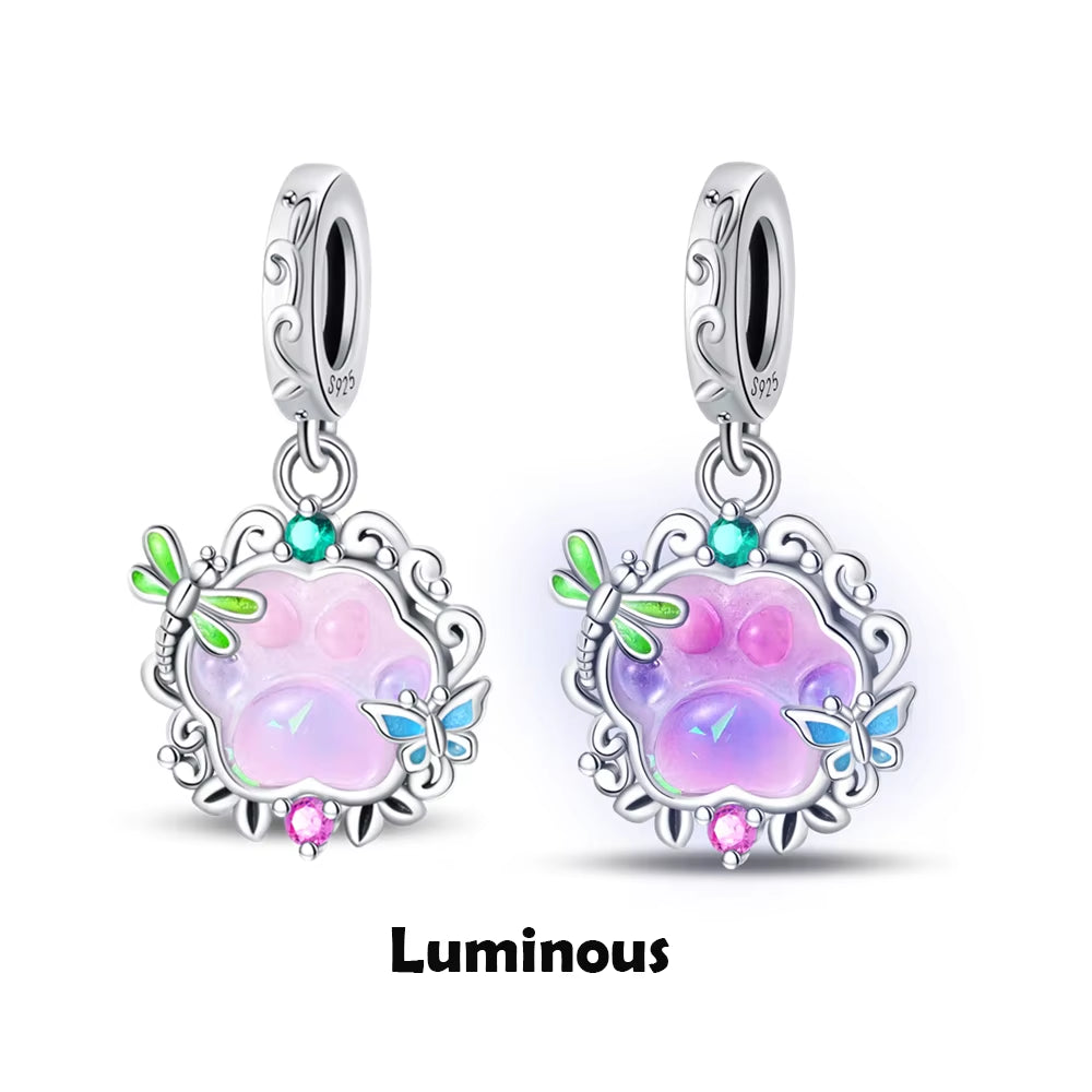 CHARM - Dijes colgantes de plata de ley 925 con Luna luminosa, estrella y abeja, compatibles con Pulsera Original, collar para mujer