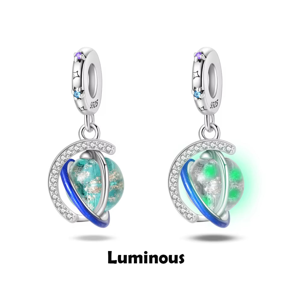 CHARM - Dijes colgantes de plata de ley 925 con Luna luminosa, estrella y abeja, compatibles con Pulsera Original, collar para mujer