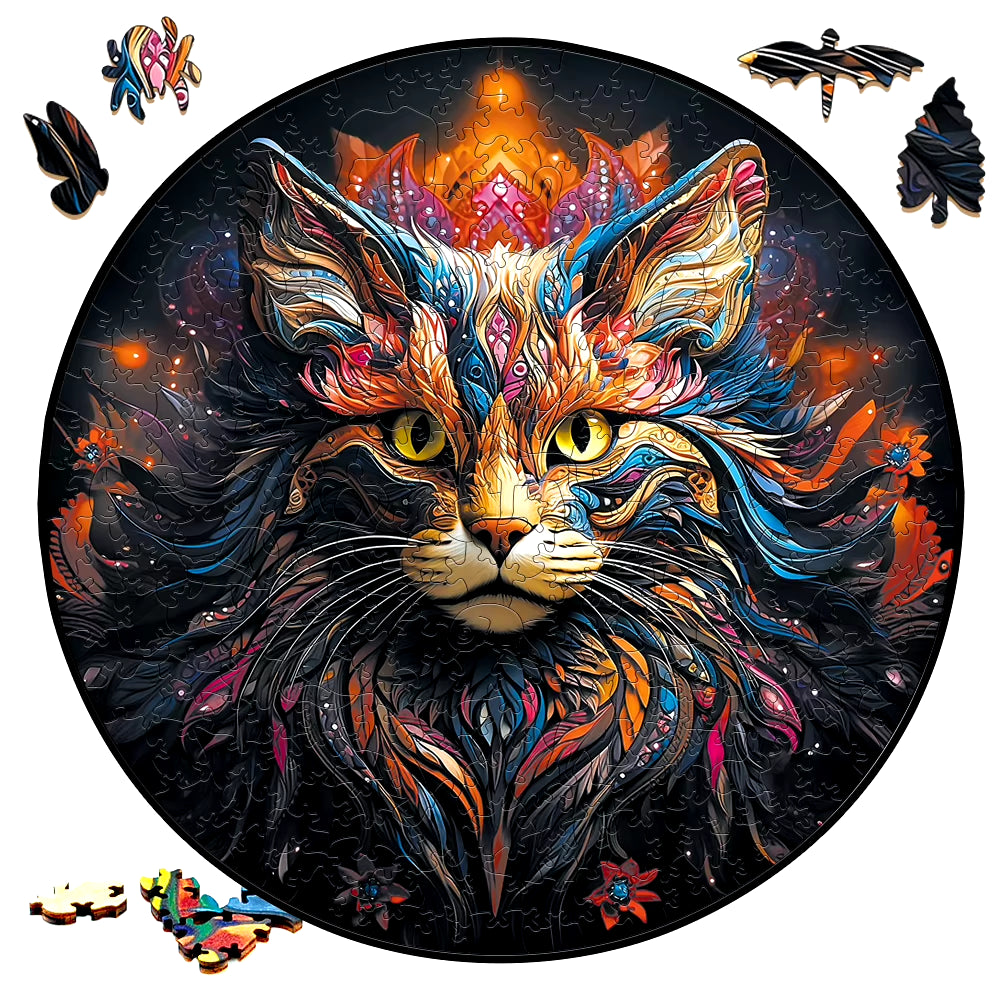 Creative Wooden Jigsaw Puzzle Board Games Animal Personality Cat round Shaped Wood Puzzles Toys Secret Puzzle Boxes Package