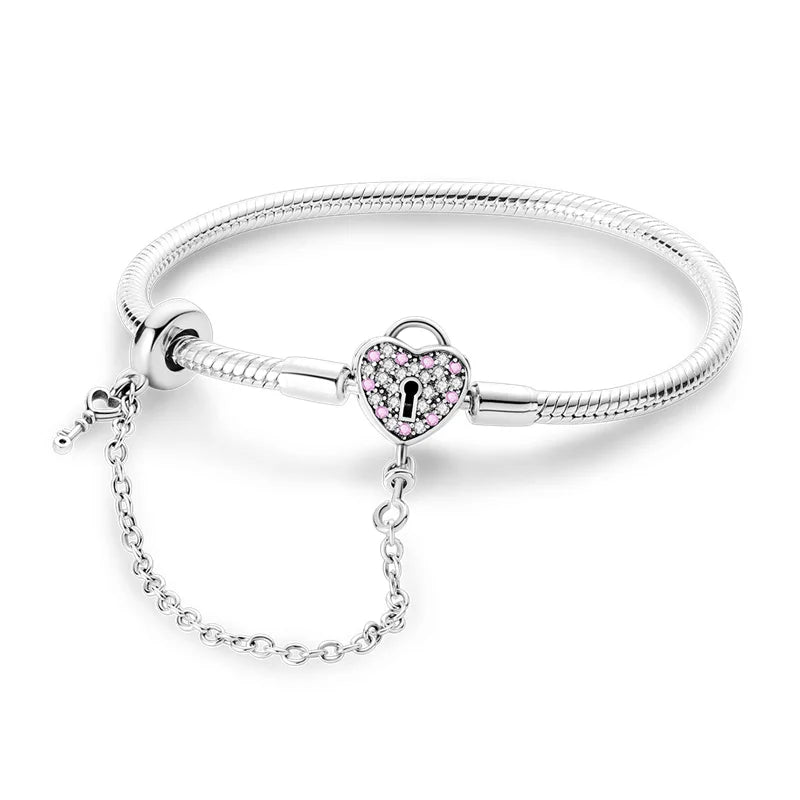 Pulsera de plata de ley 925 diseño de P4NDORA con dijes de mariposa, estrellas, Luna, cadena de seguridad