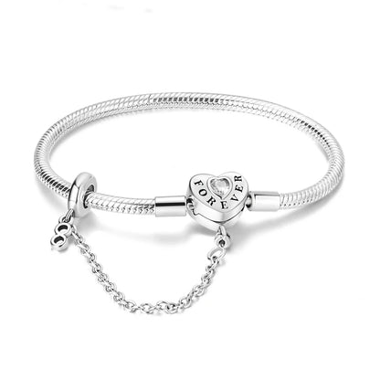 Pulsera de plata de ley 925 diseño de P4NDORA con dijes de mariposa, estrellas, Luna, cadena de seguridad