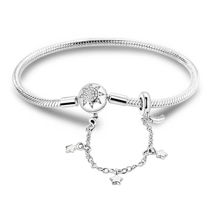 Pulsera de plata de ley 925 diseño de P4NDORA con dijes de mariposa, estrellas, Luna, cadena de seguridad