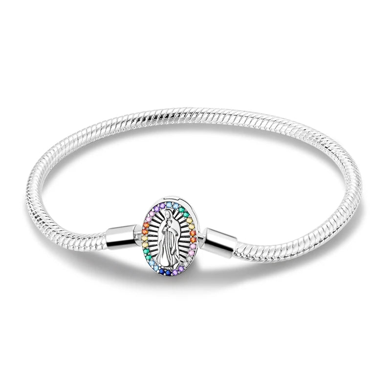 Pulsera de plata de ley 925 diseño de P4NDORA con dijes de mariposa, estrellas, Luna, cadena de seguridad