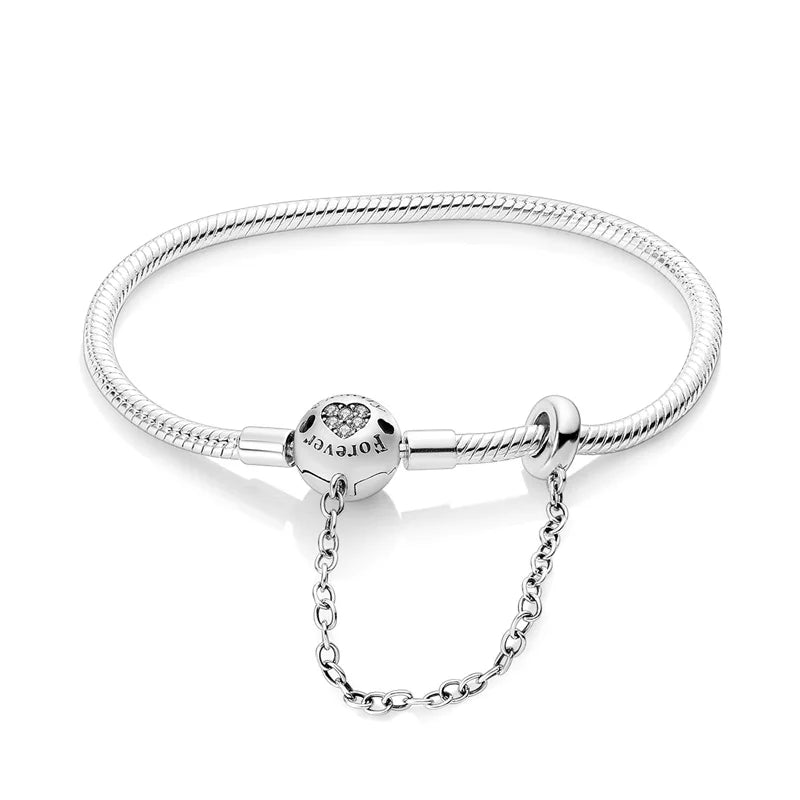 Pulsera de plata de ley 925 diseño de P4NDORA con dijes de mariposa, estrellas, Luna, cadena de seguridad