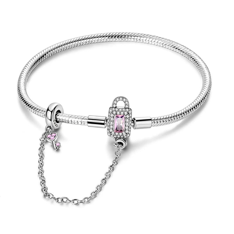 Pulsera de plata de ley 925 diseño de P4NDORA con dijes de mariposa, estrellas, Luna, cadena de seguridad