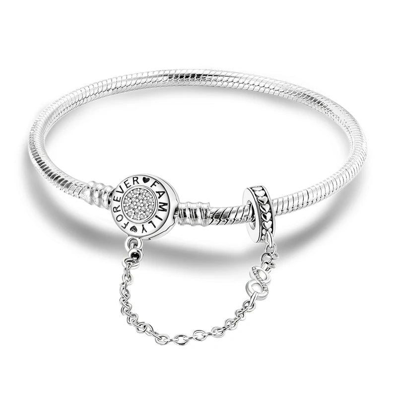 Pulsera de plata de ley 925 diseño de P4NDORA con dijes de mariposa, estrellas, Luna, cadena de seguridad