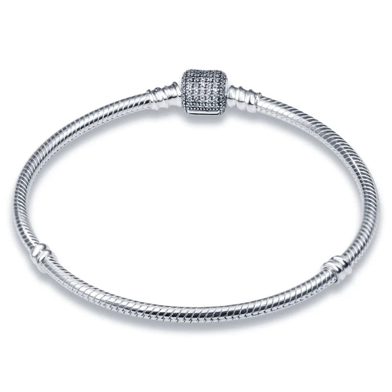 Pulsera de plata de ley 925 diseño de P4NDORA con dijes de mariposa, estrellas, Luna, cadena de seguridad