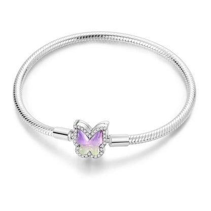 Pulsera de plata de ley 925 diseño de P4NDORA con dijes de mariposa, estrellas, Luna, cadena de seguridad