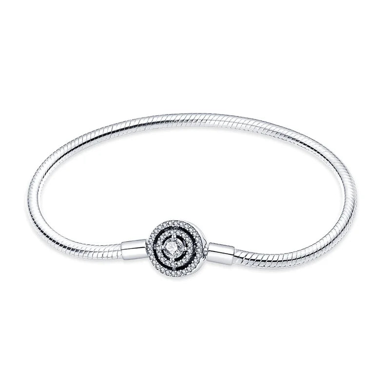 Pulsera de plata de ley 925 diseño de P4NDORA con dijes de mariposa, estrellas, Luna, cadena de seguridad