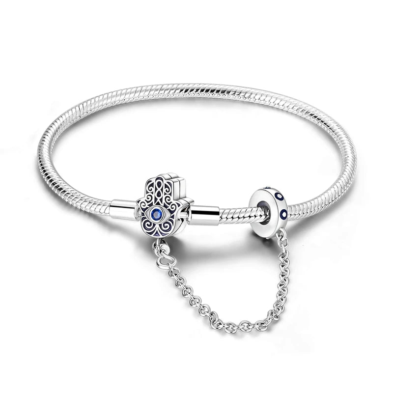 Pulsera de plata de ley 925 diseño de P4NDORA con dijes de mariposa, estrellas, Luna, cadena de seguridad