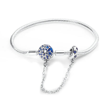 Pulsera de plata de ley 925 diseño de P4NDORA con dijes de mariposa, estrellas, Luna, cadena de seguridad