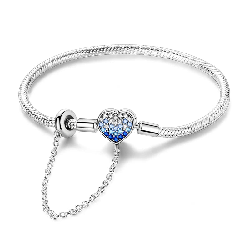 Pulsera de plata de ley 925 diseño de P4NDORA con dijes de mariposa, estrellas, Luna, cadena de seguridad