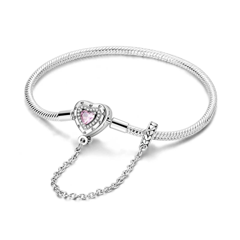 Pulsera de plata de ley 925 diseño de P4NDORA con dijes de mariposa, estrellas, Luna, cadena de seguridad