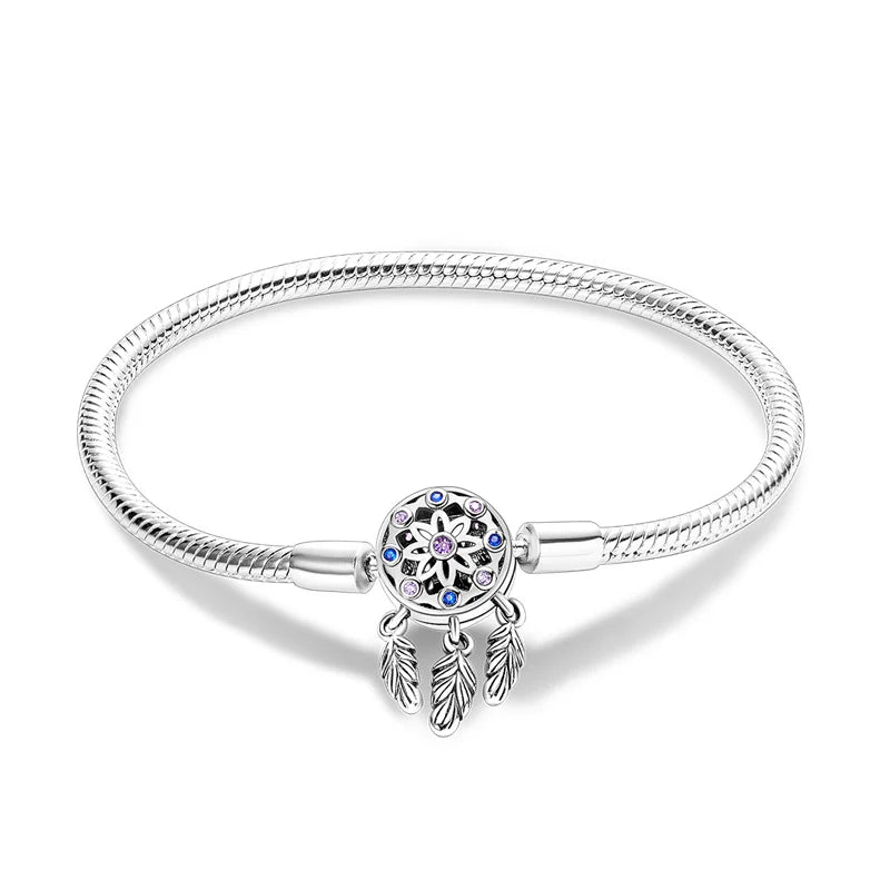 Pulsera de plata de ley 925 diseño de P4NDORA con dijes de mariposa, estrellas, Luna, cadena de seguridad