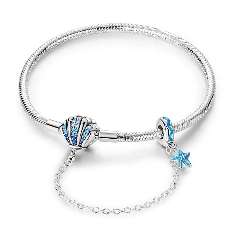 Pulsera de plata de ley 925 diseño de P4NDORA con dijes de mariposa, estrellas, Luna, cadena de seguridad