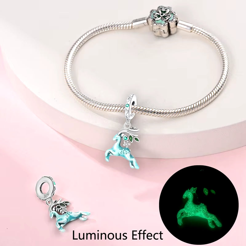 CHARM - Dijes colgantes de plata de ley 925 con Luna luminosa, estrella y abeja, compatibles con Pulsera Original, collar para mujer