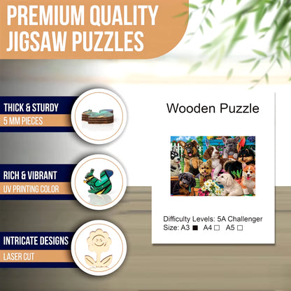 Animal Wooden Puzzles, Dog Home Wooden Puzzle Unique Shape Advanced Puzzle Maternal Love Wooden Jigsaw Puzzle for Adult