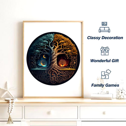 Yin-Yang Tree Wooden Puzzles for Adults,Wooden Animals Shaped Puzzles,Unique Shaped Jigsaw Puzzles,Magic Wooden Jigsaw Puzzles