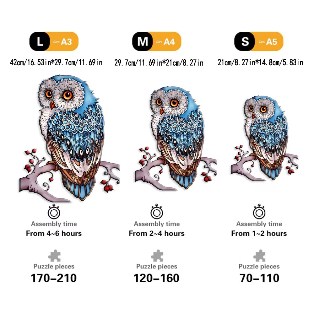 Wooden Puzzles for Adults, Owl Wooden Puzzle Uniquely Irregular Animal Shaped Wooden Jigsaw Puzzles, Creative Gift for Teenagers